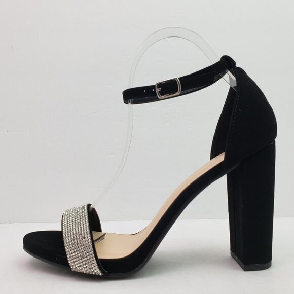 NEW MVE Laser-S Womens Size 9 Black Rhinestone Formal Ankle Strap Party 4" Heels - Picture 4 of 13